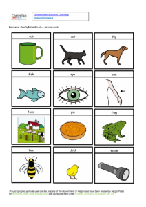 One syllable words picture cards