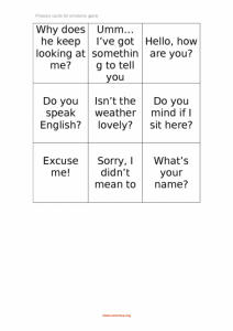 Phrases cards for emotions game